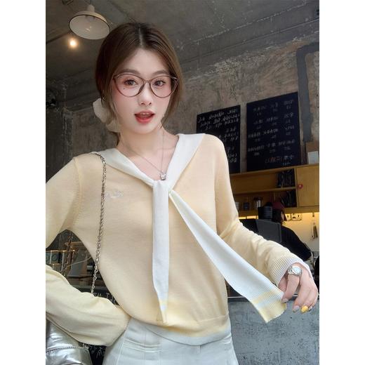 <曾小咸推荐>韩系浅黄色绑带毛针织衫上衣 商品图0