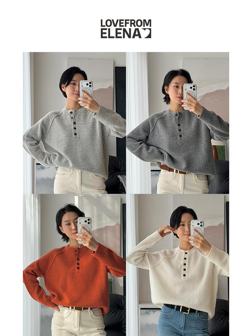 「工厂团购」羊毛混纺QQ绒  纽扣四色圆领针织衫 商品图0