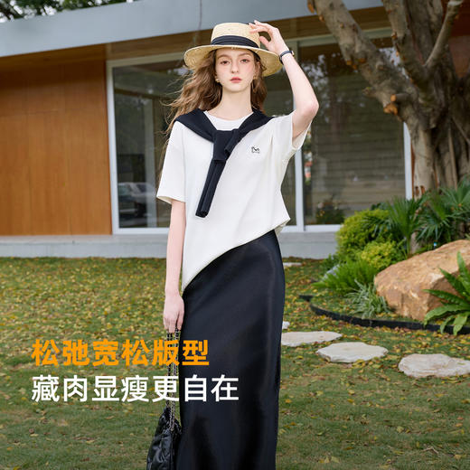 【莱赛尔】三彩2026春季新款短袖圆领宽松小马绣花T恤上衣套头衫M 商品图2