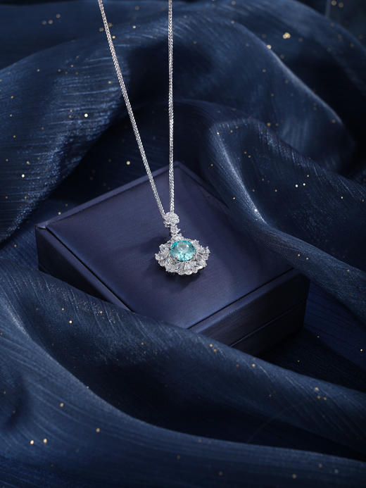 子佩集【福海清心】银S925套链【PYP2043-XF】项链培育宝石帕拉伊巴蓝碧玺2601 商品图4