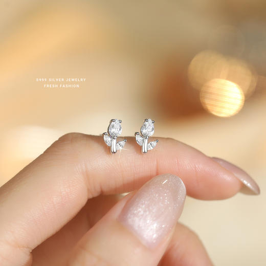 【纯洁告白】S999纯银法式郁金香锆石耳钉【YXS-E5446】 商品图0