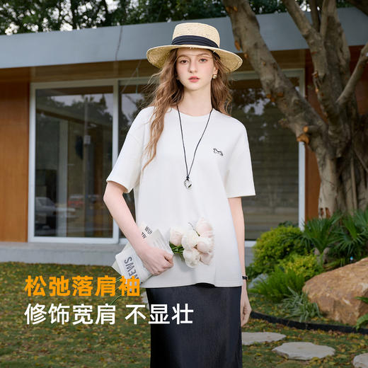 【莱赛尔】三彩2026春季新款短袖圆领宽松小马绣花T恤上衣套头衫M 商品图1