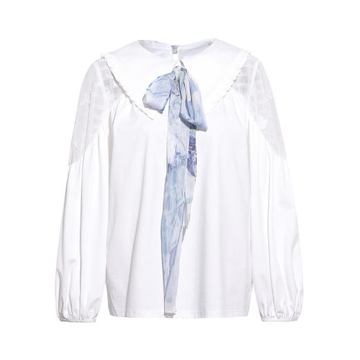 两三事梵高文艺初恋协奏2026春新款镂空布拼接印花领带灯笼袖衬衫 商品图4