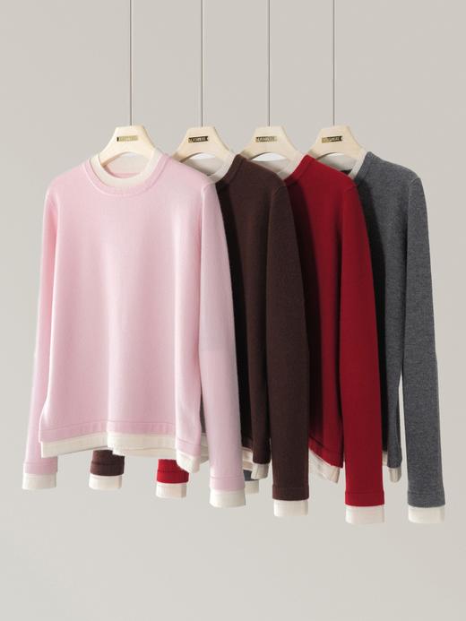 【来点不一样的】平面双层圆领拼接假两件！100%山羊绒女宽松套头针织打底毛衣上衣女款！ 商品图4