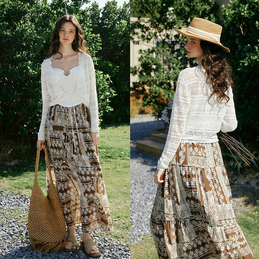 欧芮儿法式镂空挑孔V领毛针织开衫女夏季2026新款短款长袖上衣 商品图2