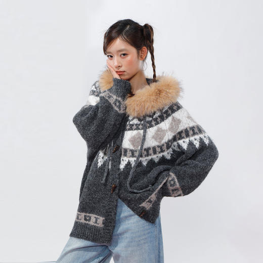 韩系慵懒连帽费尔岛毛毛开衫-纪念日百货门店同款169605419 商品图1