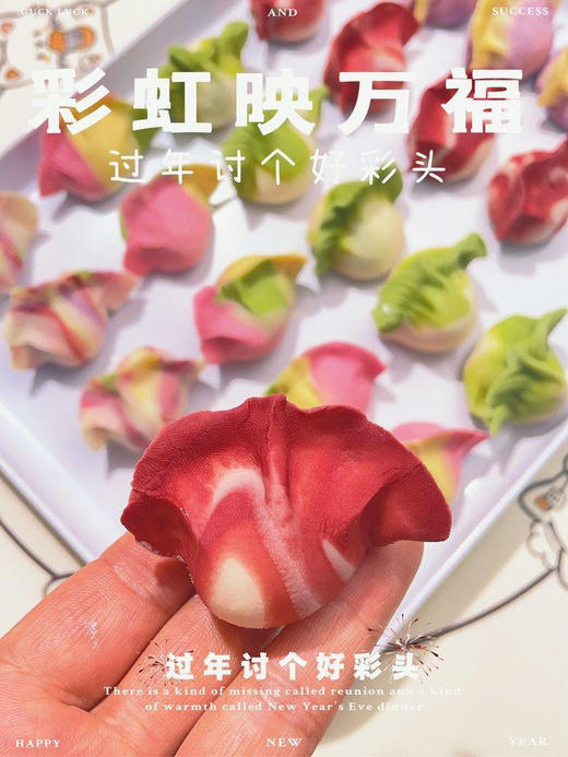 48h发货 铁棍山药果蔬谷物五彩饺子【过年包饺子必备】
 无色素，无防腐剂，无改良剂 
铁棍山药果蔬谷物轻食养饺子粉，
好吃好看好用，新年讨个好彩头！五色混搭发货 商品图7