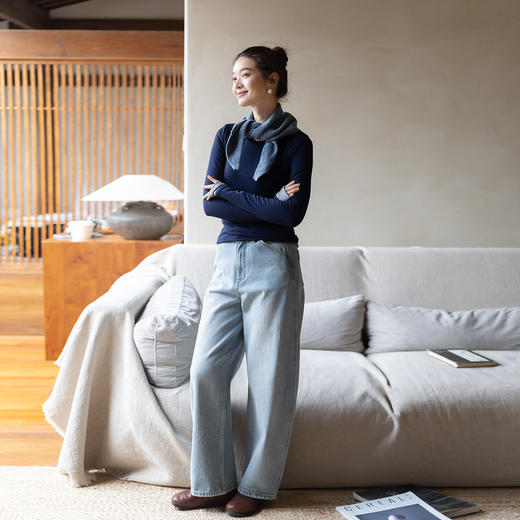 特绽放010朵/心机打底衫·可机洗天丝羊毛拼色修身显瘦长袖T恤女 商品图3