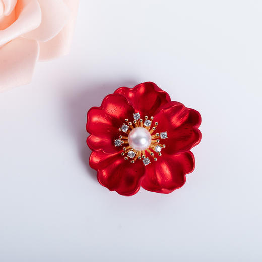 海水AK珍珠红花胸针吊坠8-9mm 商品图3