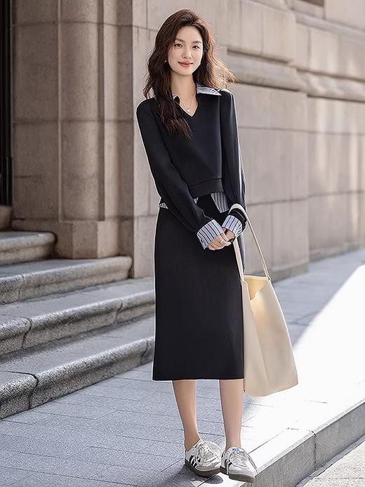 三C同款26春套头翻领上衣+直筒高腰半身裙两件套 商品图4