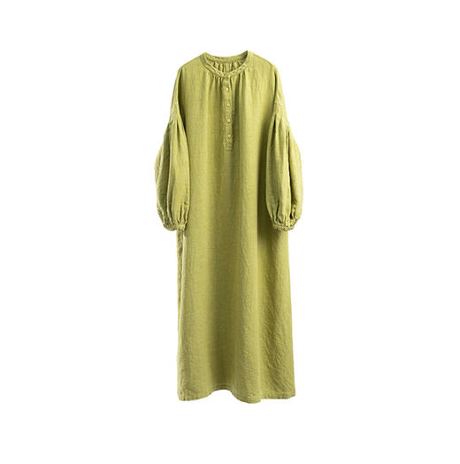 特绽放011朵/加厚亚麻半开襟灯笼长袖连衣裙女出游宽松叠穿棉麻裙 商品图4