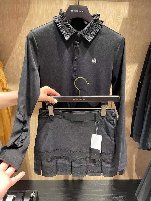 新款女士压褶边装饰POLO长袖！W121957-28 商品图0