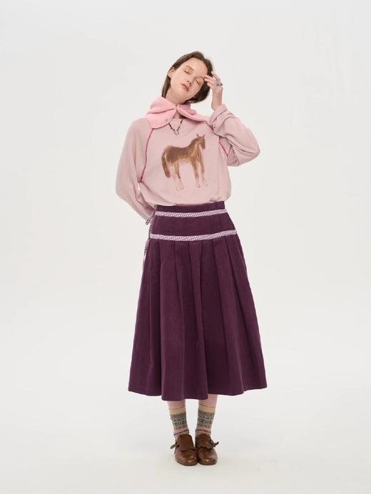 宋轶同款波尔小马手绘印花装饰线插肩袖上衣 商品图0