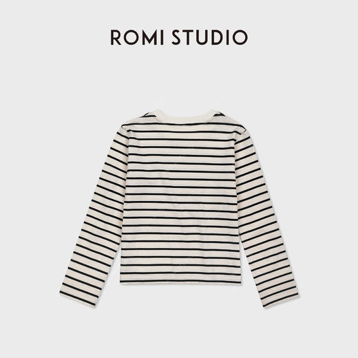 ROMI STUDIO"简约随性"全棉条纹撞色短款圆领长袖T恤 RWDSS61798 商品图1