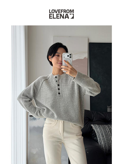 「工厂团购」羊毛混纺QQ绒  纽扣四色圆领针织衫 商品图1