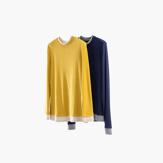 特绽放010朵/心机打底衫·可机洗天丝羊毛拼色修身显瘦长袖T恤女 商品图4