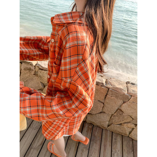 <曾小咸推荐>韩系宽松橙色格子polo衬衫女 商品图3