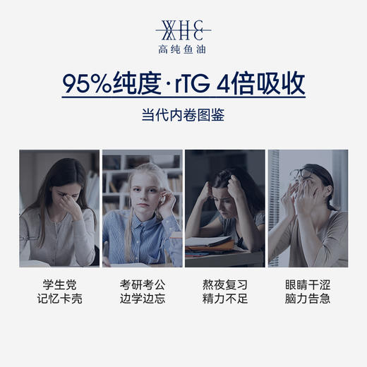 WHC小金蛋鱼油Omega3高纯度95% rTG结构青少年学生备考补脑60粒 商品图1
