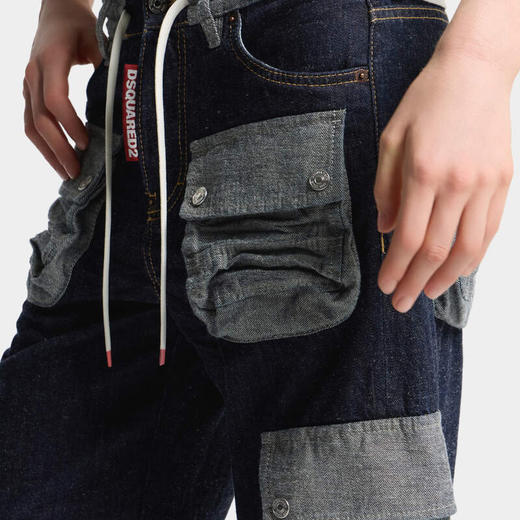 DSQUARED2 女士宽松扭结棉麻混纺牛仔裤 藏蓝色 S75KB0532 D30034 470 商品图4