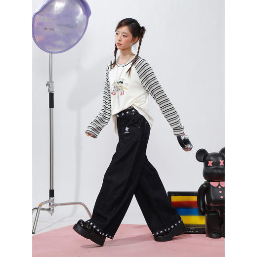 柔软趣味撞色条纹长袖T恤-纪念日百货门店同款168998134 商品图1