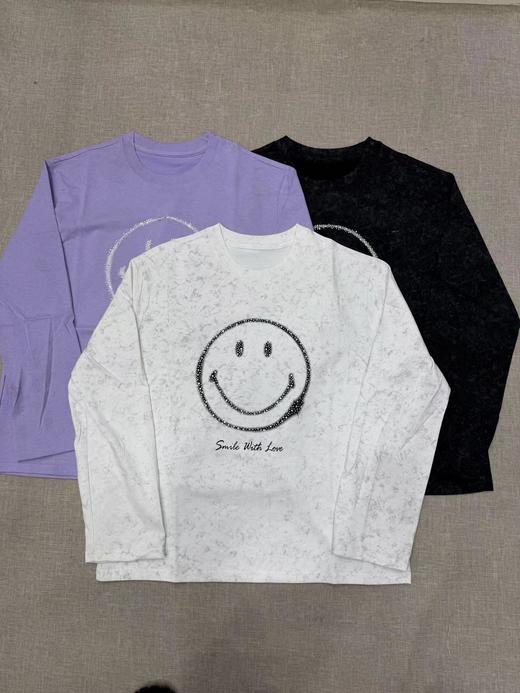 F013028联名长袖T恤2026新品烫钻笑脸长袖T俏皮软语 商品图0