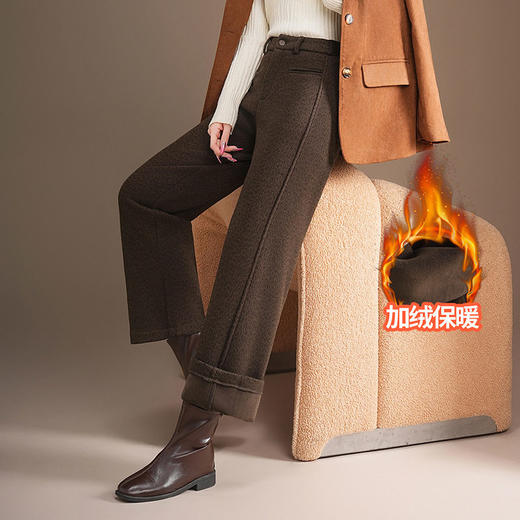 「自」全新升级【铂金会员174/天猫229/差价55】(61126)洛诗琳高腰宽松梧桐裤2025冬季休闲加绒直筒毛呢裤 商品图2