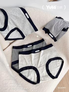 【GZ】无忧购三条装春季新款抗菌灰系撞色平角内裤女中腰运动风内裤8598（现货48小时内发货）