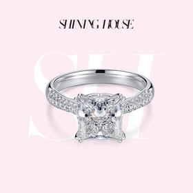 【预售】ShiningHouse[培育] 18k金钻石戒指 公主方形2克拉钻人工真钻人造钻石K金戒指时尚钻石戒指悦己送礼臻选【此商品不支持7天无理由退货退款】预计3日发货