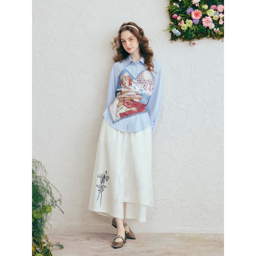 两三事 浓情假日 2026春季新款复古印花拼接绑带假两件衬衫女 商品图3