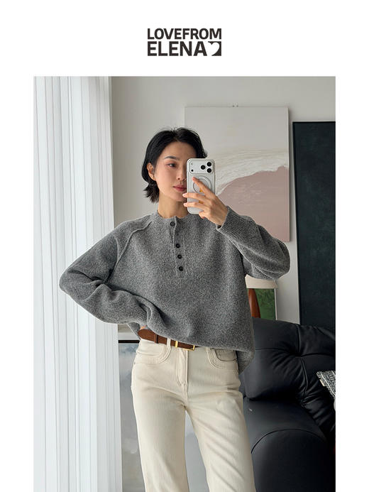 「工厂团购」羊毛混纺QQ绒  纽扣四色圆领针织衫 商品图2