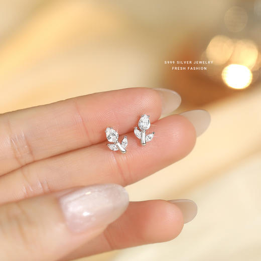 【纯洁告白】S999纯银法式郁金香锆石耳钉【YXS-E5446】 商品图1