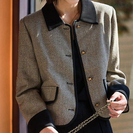 「预售」全新升级【铂金会员321/天猫429/差价108】(90713)洛诗琳羊毛粗花呢外套2026春季新款撞色小香风短外套 商品图0