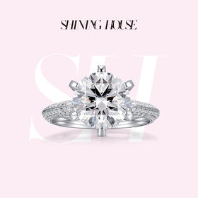 【预售】ShiningHouse[培育] 18k金钻石戒指 圆钻形3克拉钻人工真钻人造钻石K金戒指时尚六爪钻石戒指悦己送礼臻选【此商品不支持7天无理由退货退款】预计3日发货