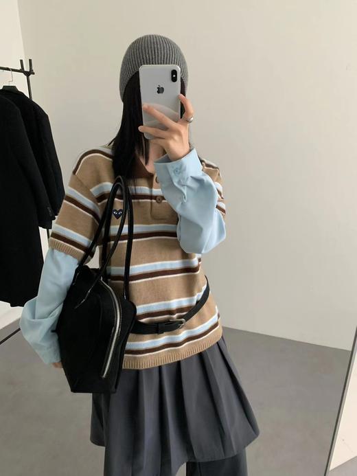 F013024复古学院风Polo领设计条纹毛衣针织衫 商品图6