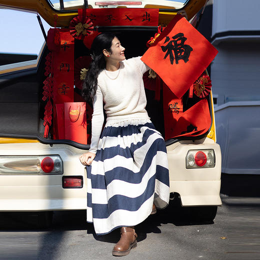 绽放005朵/海的痕迹·蓝白条纹撞色半身长裙女2026新款百搭半身裙 商品图1