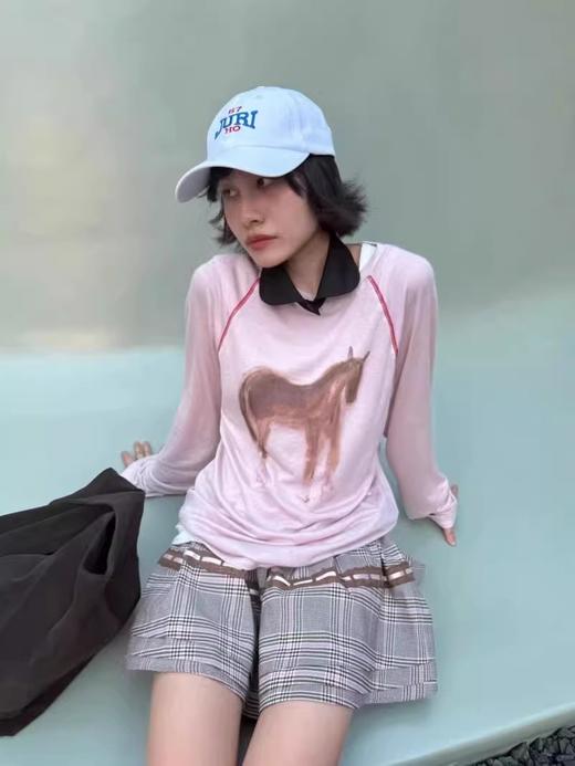 宋轶同款波尔小马手绘印花装饰线插肩袖上衣 商品图2