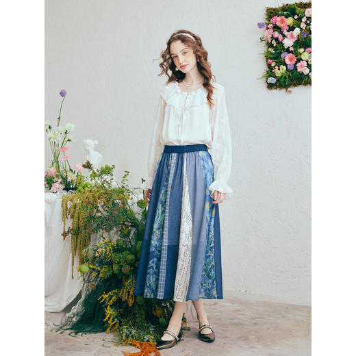 两三事 午后赴约 2026春季新款甜美透视插肩袖荷叶边绑带衬衫女 商品图3