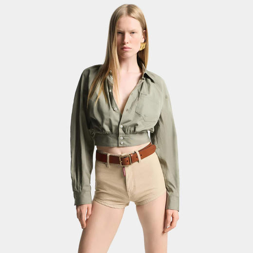 DSQUARED2 女士金属徽标饰牌棉质短款长袖衬衫 浅绿色 S75DL0944 S36275 734 商品图3
