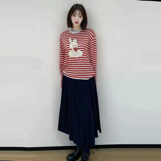 F013026联名2026春季新款刘浩存同款卡通印花条纹针织衫 商品图1