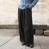 绽放015朵/色织亚麻系带半腰松紧阔腿裤女春季新款直筒长裤休闲裤 商品缩略图0