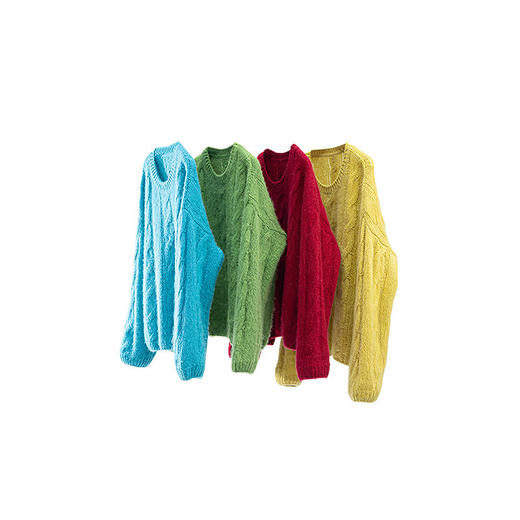 绽放111朵/100羊毛衫多色圆领落肩绞花套头毛针织衫女春新款毛衣 商品图4