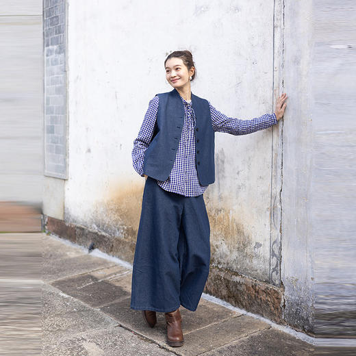 绽放004朵/ 蓝色序章-阔腿裤·棉麻混纺直筒休闲裤宽松显瘦九分裤 商品图2