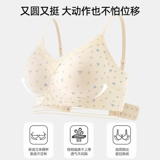 【买1送1 法式内衣女文胸】聚拢小胸无痕无钢圈胸罩蕾丝固定杯一体式美背 商品图3