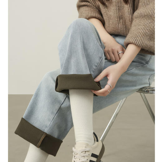 【浅蓝色-薄绒-哈伦裤】逸阳初春浅色加厚植绒显瘦九分裤小个子牛仔裤7227 商品图1