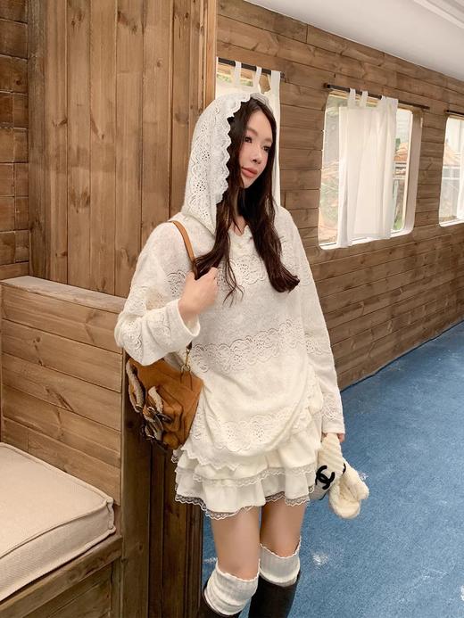 镂空蕾丝连帽打底T 商品图4