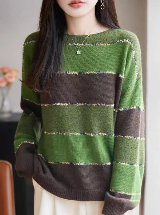 【周末秒杀 直接调价 下单即可】帮厂子里去库存 春款 羊毛+马海毛  薄款 绿色宽条 针织衫 柔软舒适 可单穿 可叠穿 商品图1