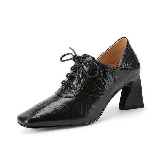 【预售5天】新款真皮系带小皮鞋女粗跟方头时尚高跟深口单鞋百搭女鞋MBJR&5915 商品图4