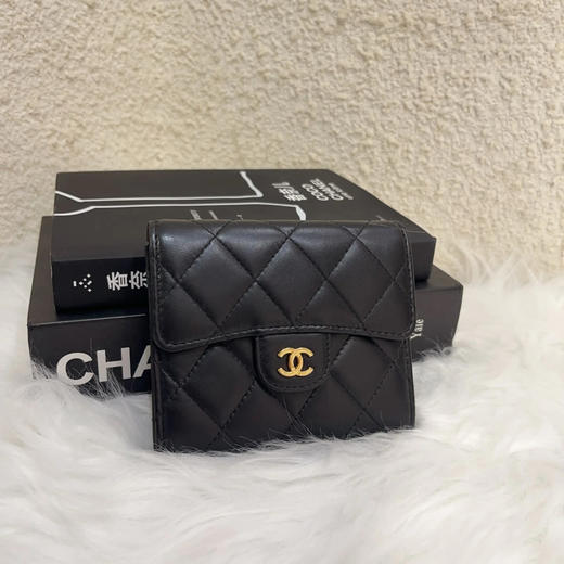 Chanel 羊皮 三折 黑金 短款 钱包 商品图0