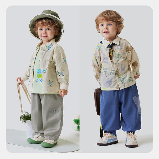 迷你巴拉男童宝宝长袖衬衫2026春新品亲肤纯棉透气轻户外山系上衣 商品图2