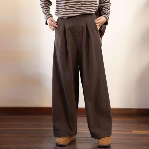 特绽019朵/棉闲·纯棉休闲感长款阔腿裤女2026春季新款垂感休闲裤 商品图0